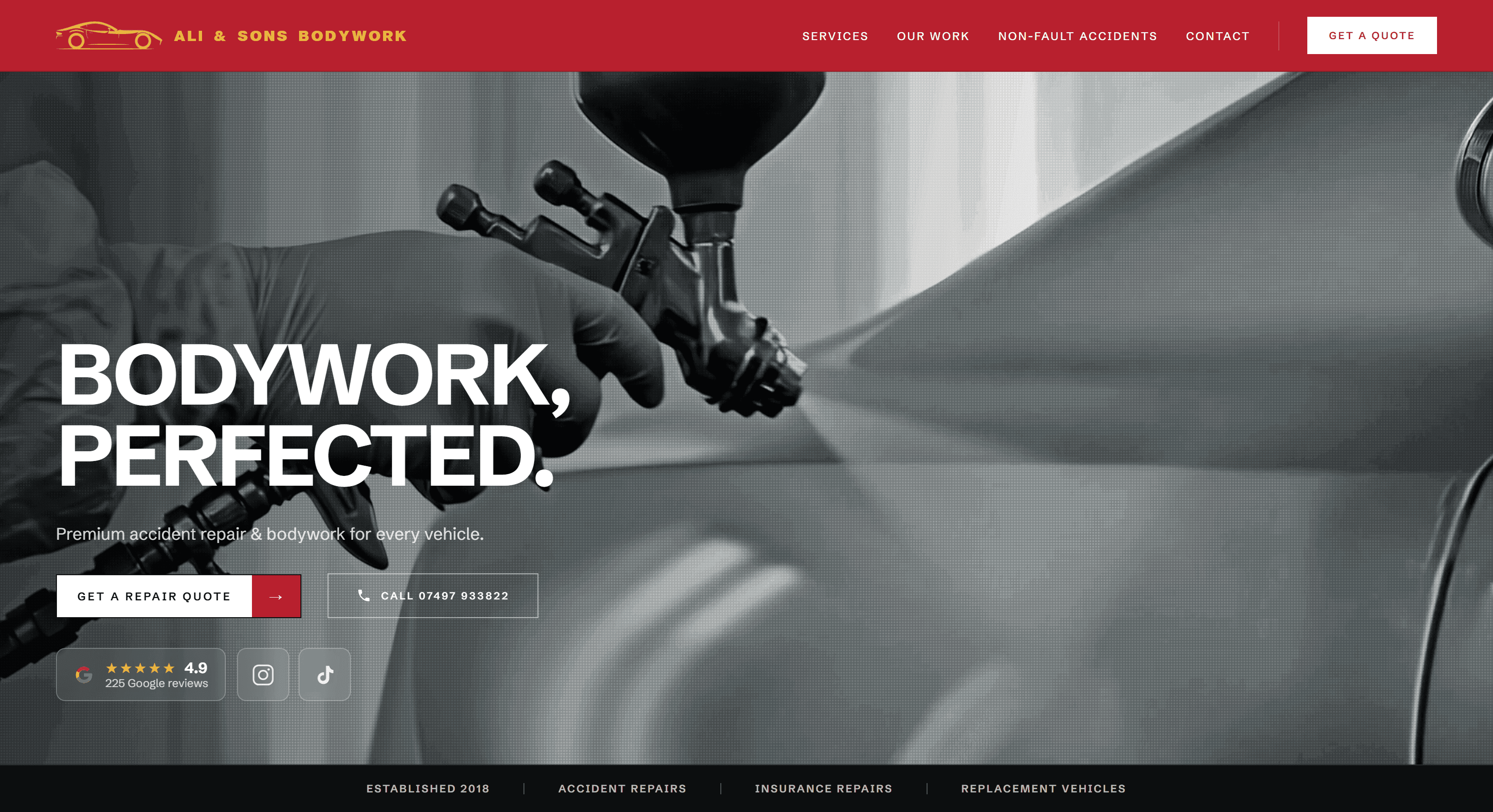 Bodywork garage website homepage
